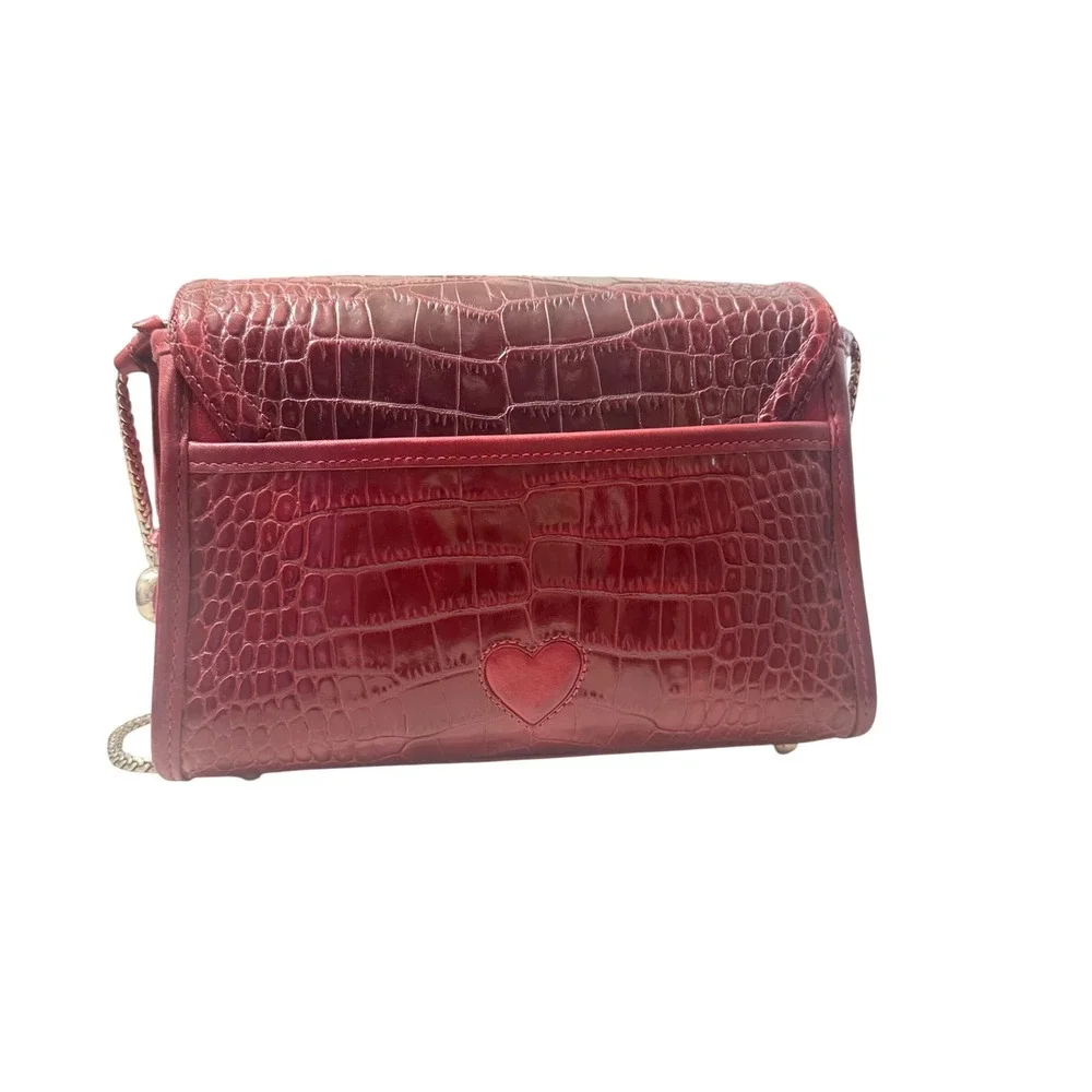 Brighton‎ Crossbody Bag Womens Small Burgundy Croco Leather Excellent Filigree